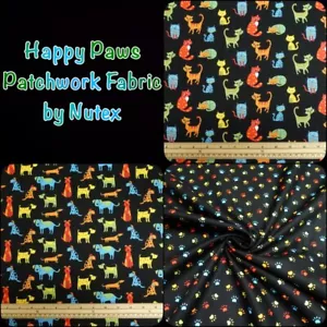 Nutex Happy Paws Cat & Dog Multicolour 100% Cotton Patchwork Craft Fabric - Picture 1 of 10