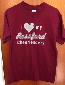 I LOVE ROSSFORD CHEERLEADERS small tee Ohio beat-up T shirt High School  - Picture 1 of 1