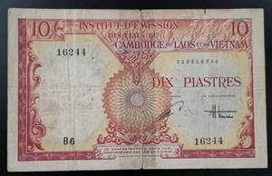BILLET 10 PIASTRES 10 DONG 1953 CAMBODGE LAOS VIETNAM / BANKNOTE / SCOTCH - Foto 1 di 3