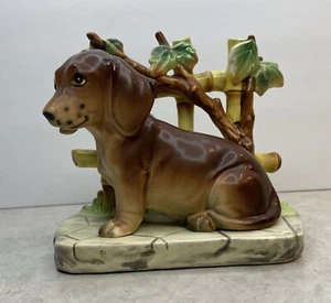 Vintage Lefton Japan Red Brown Dachshund Dog Puppy Figurine Fence - Picture 1 of 11