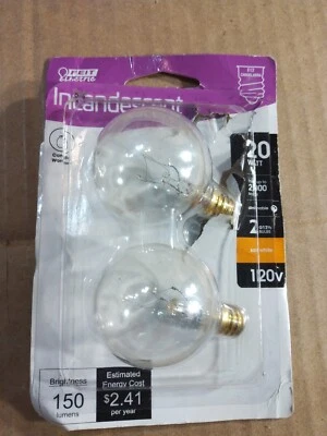 2 Feit E12 Candebra Bulbs (G12-1/2) Incadescent Bulbs- Free Ship - Image 1 of 4
