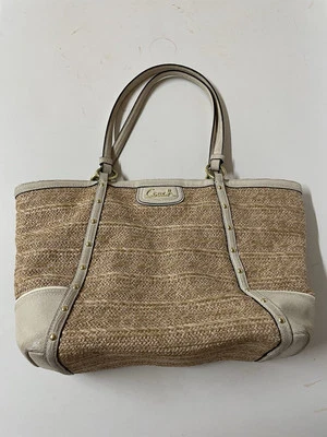COACH ALEXANDRA Python STRAW TOTE BAG F21959 CREAM/TAN Purse Spring EUC C1 - Image 1 of 4