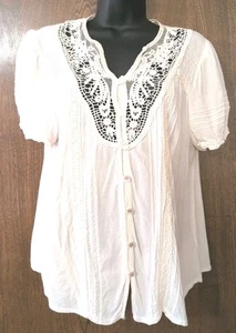American Rag Cie Women's Blouse Size M V Neck Ivory Lace Crochet Boho - Picture 1 of 8