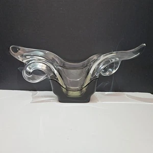 De Colección Tiffin-Franciscan Royale Transparente/Vaso Humo 14" Flor Cesta Cuenco/Jarrón - Imagen 1 de 9