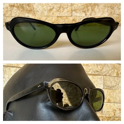 1950'S VINTAGE PILOT SUNGLASSES ART DECO SQUARED BLACK GREEN FRANCE MID CENTURY - Image 1 of 4
