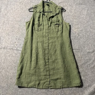 Оливковый зеленый льняной без рукавов общего назначения рубашка эполеты Sz L женщин бак военного - Изображение 1 из 4