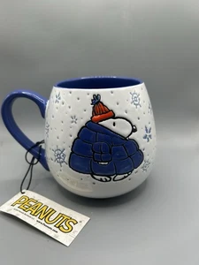 Peanuts blau Snoopy und Woodstock gefütterte Jacken Keramik geprägt Becher Winter neu - Bild 1 von 7