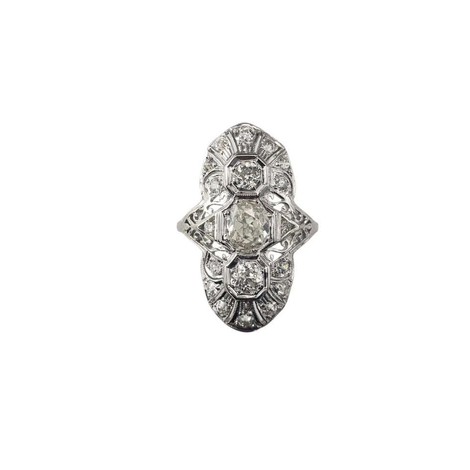 Platinum Filigree and Diamond Ring Size 8.5 JAGi Certified #22646 - Image 1 of 1