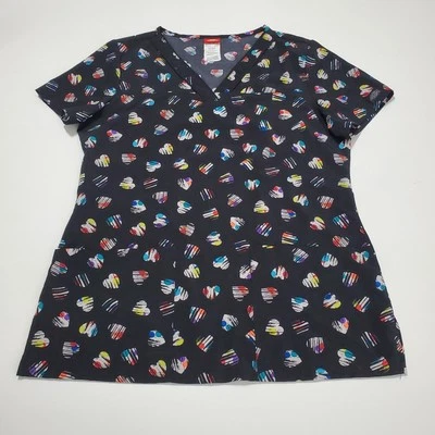 Love U Dots Dickies Scrubs EDS V Neck Top DK718 LVDT Stretch Patch Pockets Small - Image 1 of 4