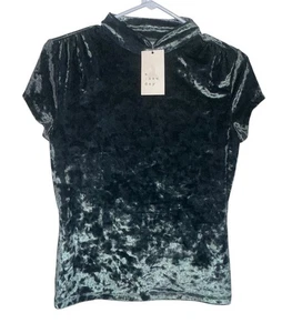 Neu mit Etikett A New Day Damen kurzärmliges Samt-T-Shirt mit Stehkragen Gr. S türkis - Bild 1 von 6
