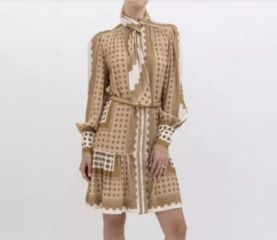 Vestido Bufanda Estampado Zimmermann Talla 3 AU 14 / US 10 Punto Seda Manga Larga Mini Foto 1 de 4