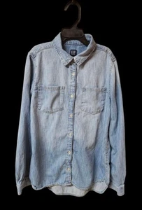 A2-C77-13 Gap Shirt Girls XL Blue Indigo Basic Pocket Denim Metal Button Top 9oz - Picture 1 of 6