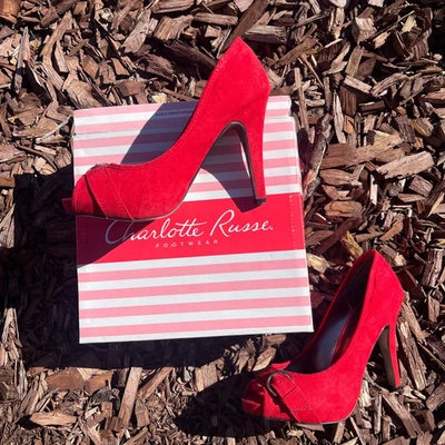 Charlotte Russe 5 дюймов туфли на высоком каблуке, туфли на высоком каблуке красный искусственной замши 7 M пряжка - Изображение 1 из 4