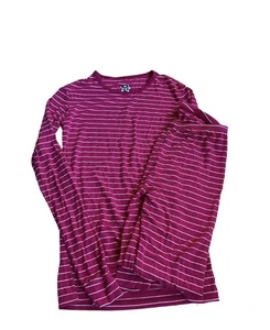 Kickee Pants 2 Piece Pink & White Stripped Pajama Set Bamboo Girls 14/16 - Picture 1 of 2