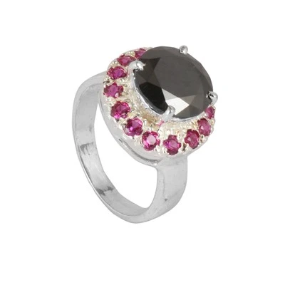 3 Ct Round Cut Black Moissanite & Pink Ruby Solitaire Ring in 925 Silver - Image 1 of 4