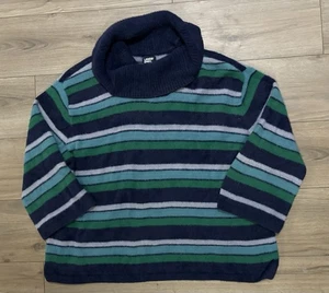 Lands End Pullover blau & grün gestreift Gr. 2XL Baumwollmischung Wasserfallausschnitt - Bild 1 von 4