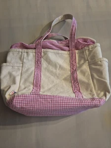 Handy Laundry Zippered White and Pink Diaper Tote Bag 100% Cotton Canvas EUC!!! - Picture 1 of 10