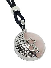 Rose Quartz Moon Star Necklace Pendant Celestial Protection Gemstone Bead Corded