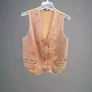 70s Bronson Leather Acrylic Vest Chic Womens Size L Vintage Snap Closure - Picture 1 of 10