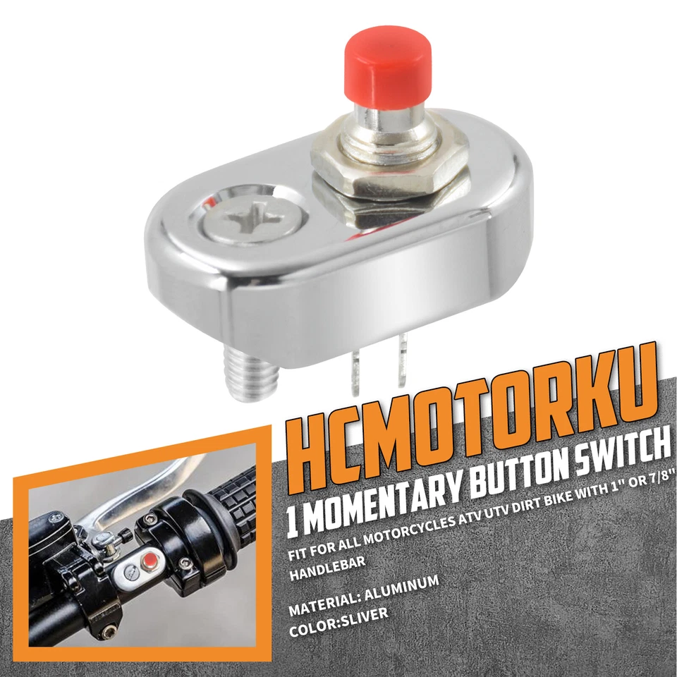 Interruptor momentáneo de 1 botón de control cromado para manillar universal de 1" para moto Foto 1 de 4
