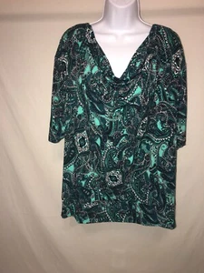 George Print Ity Top Manga Corta Verde Azulado Paisley 1X 16W - Imagen 1 de 2