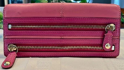 Coach 42541 Bonnie Leather Zip Slim Envelope Wallet Clutch Coral Fuchsia - Image 1 of 4