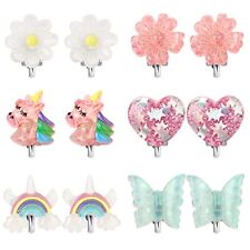 6pairs Crystal Unicorn Clip on Earrings for Little Girls Rainbow Earrings