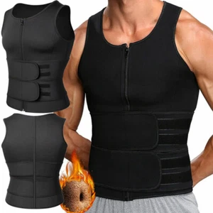 Men Neoprene Sauna Sweat Vest Thermo Body Shaper Waist Trainer Fat Burner Girdle - Picture 1 of 41