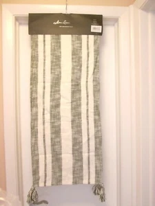 Table Runner 16" X 72" By Marlo Lorenz Sophia Stripe W/Tassels Natural/Cypress - Picture 1 of 6