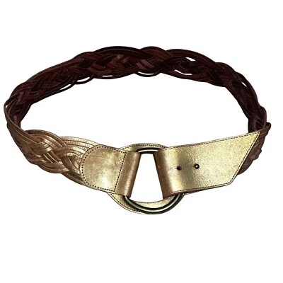 Linea Pelle Belt Woven Wide Leather Handmade Statement Belt Gold Size Medium - Image 1 of 4