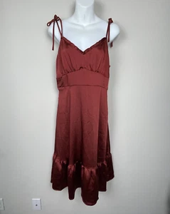 Nine West Schlupfkleid M rostbraun Rüschensaum Y2K Babydoll weich Mädchen ästhetisch - Bild 1 von 7