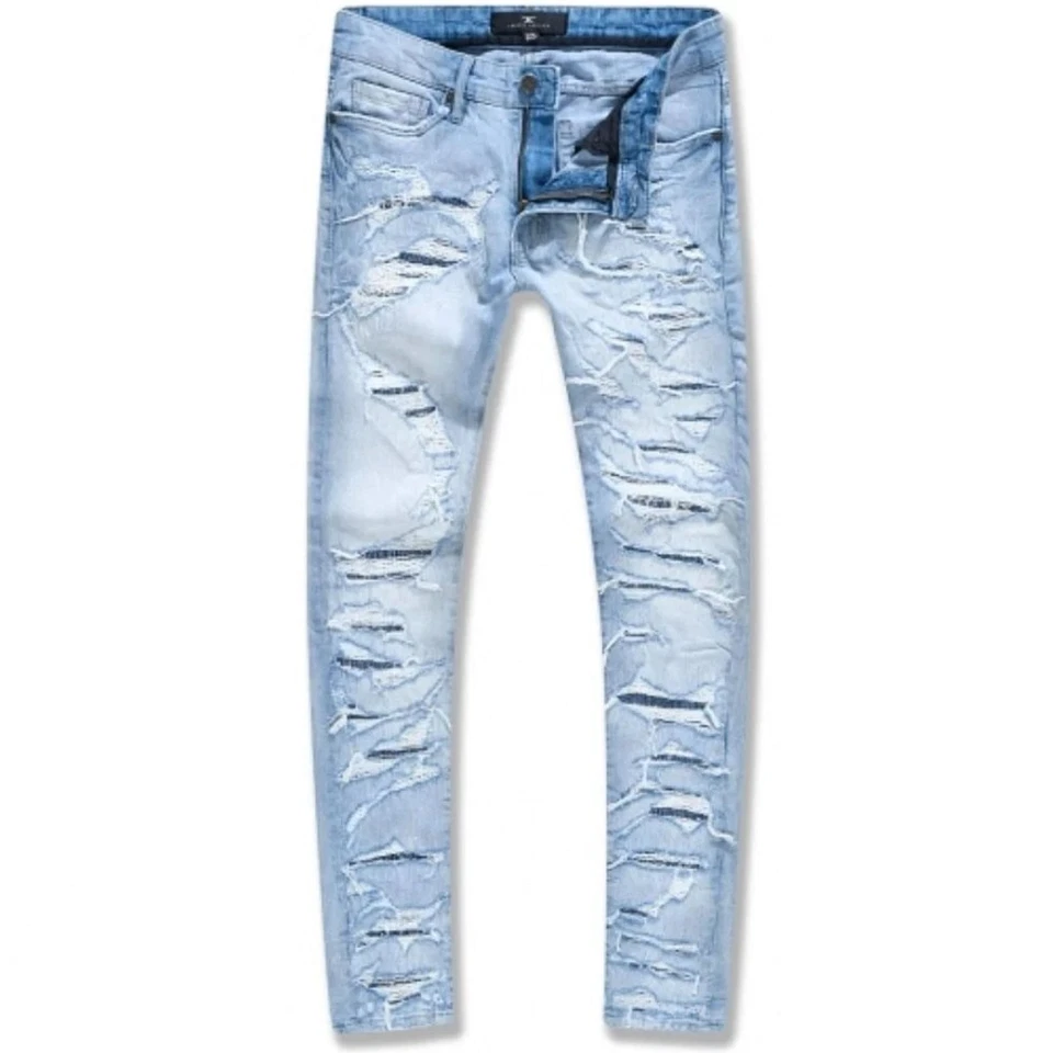 Jordan Craig Heavy Shredded And Repaired Men's Jean Pant Sky Blue JS1177-SB - Image 1 of 1