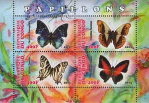 Congo Butterflies Exotic Souvenir Sheet of 4 Stamps Mint NH - Picture 1 of 1