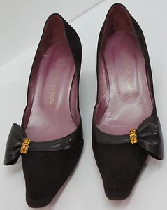 JEAN-MICHEL CAZABAT Brown Suede Leather Pointed Heels Bows Size 36.5 EU 5 5.5US  - Picture 1 of 11