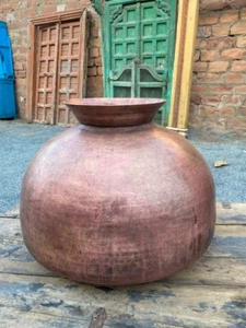 1800’s Ancient Old Copper Hand Forged Pot Water Pot Flower Pot 16 x 14'' Vessel - Picture 1 of 14