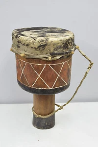 Tambor Africano Zambia Cuero Hecho a Mano Madera Tallada Madera Tambor Musical - Imagen 1 de 6