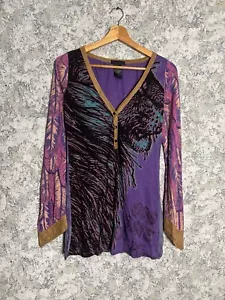 Vintage Y2K Custo Barcelona Printed Button Long-Sleeve Top Blouse Size 3 Shirt - Picture 1 of 7