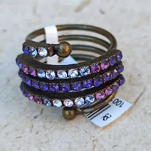 Michal Negrin Spiral Ring Shades of Purple and Swarovski Crystals Wrap Deco Gift - Picture 1 of 17