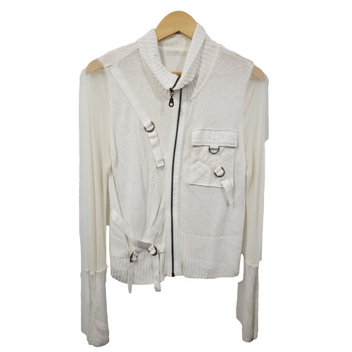 OFF WHITE Giacca maglione cargo maglia vintage anni 90 avorio manica trasparente tasche zip taglia M