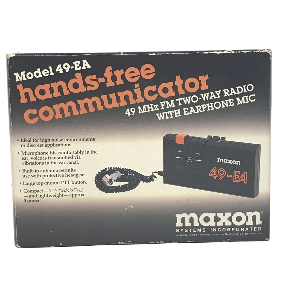 Maxon FM Two Way Radio Model 49-EA Hands Free Communicator VTG 1987 New - Image 1 of 4