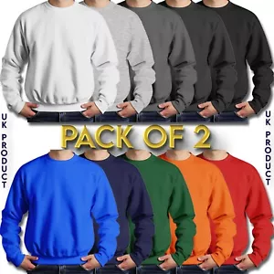Mens Sweatshirt 2 Pack Heavy Blend Crew Neck Plain Jumper Pullover High Quality - Picture 1 of 33