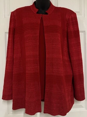 MISOOK Red Textured Cardigan Mandarin Jacket Tank Twin Set Shoulder Pads L 14 16 - Image 1 of 4