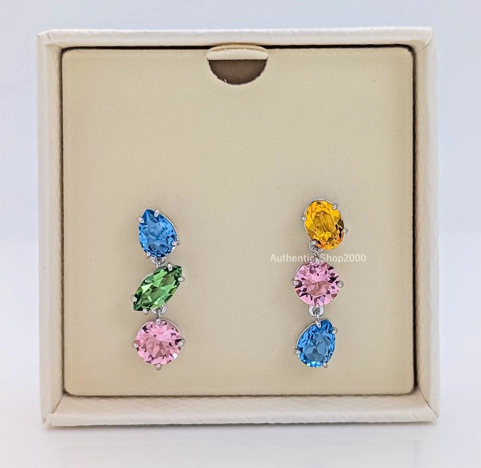 Swarovski Gema Drop Earrings Asymmetrical Design Mixed Cuts Multicolored 5692406