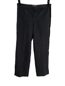 Scanlan Theodore Black Wool Pants Size 8 Tailored Velvet Trim Trousers - Picture 1 of 13