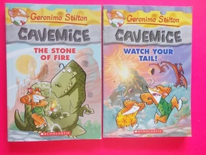 GERONIMO STILTON CAVEMICE - #1 THE STONE OF FIRE & #2 WATCH YOUR TAIL! *LIKE NEW - Picture 1 of 5