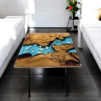 Elegance Mesa de Centro Cuadrada Azul Epoxi con Soporte Centro de Mesa Muebles de Lujo Foto 1 de 4