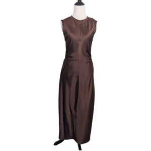 NWT Lilysilk Maxi Dress 4 Sleeveless Silk Charmeuse Brown Cutout Quite Luxury - Picture 1 of 6
