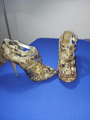 Michael Antonio Gold/Brown Reptile Print Stiletto Pumps 7M - Image 1 of 4
