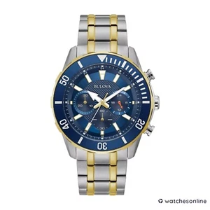 Bulova Classic Men's Quartz Chronograph Gold Silver Blue Dial Watch 44MM 98A246 - Picture 1 of 1