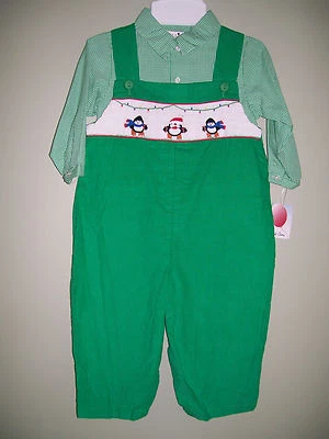 Petit Ami Conjunto Niños Verde Calado Navidad Pingüino Longalls 2 Piezas Camisa 12 M  Foto 1 de 4